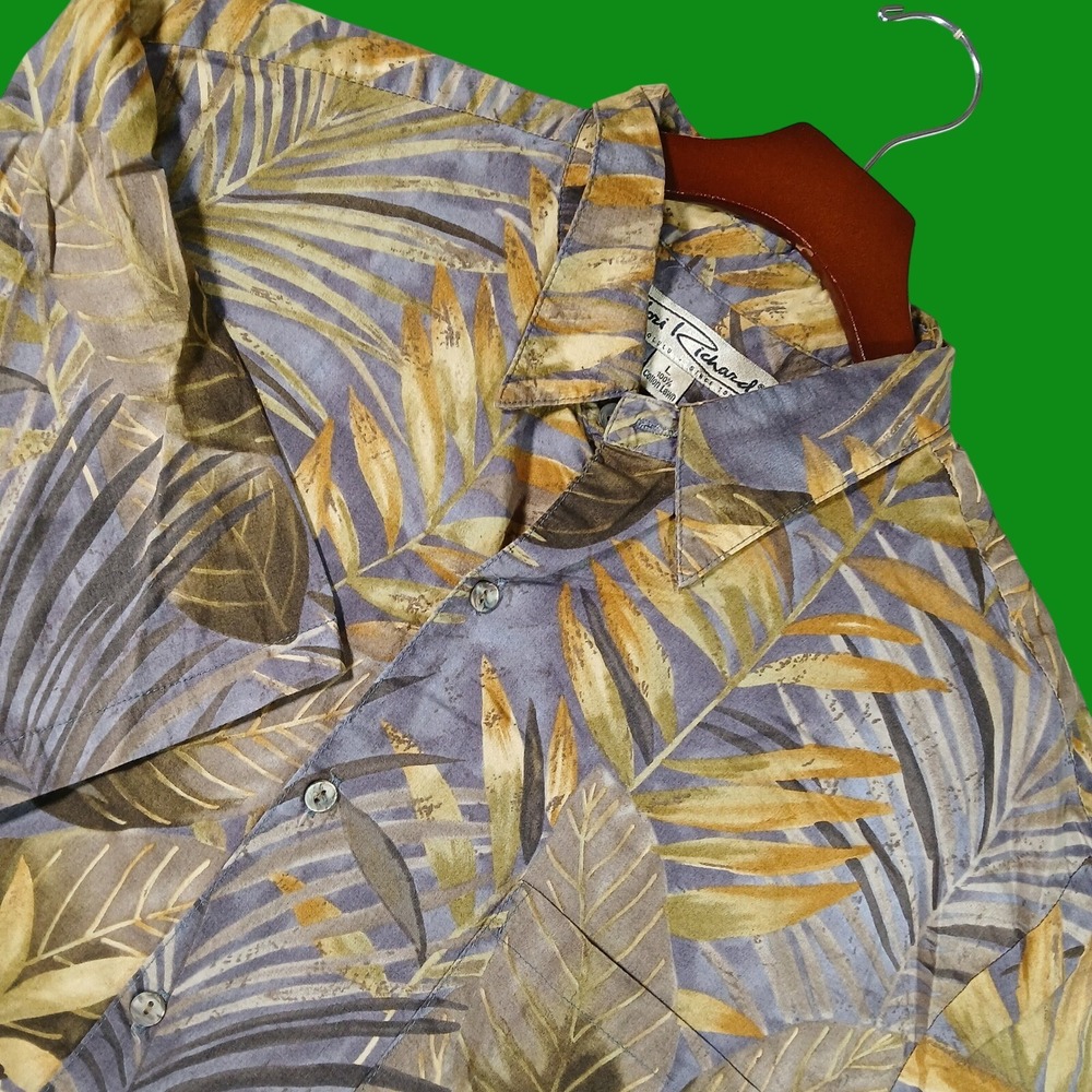 Tori Richard Shirt Mens L Brown 100% Cotton Lawn Tropical Aloha